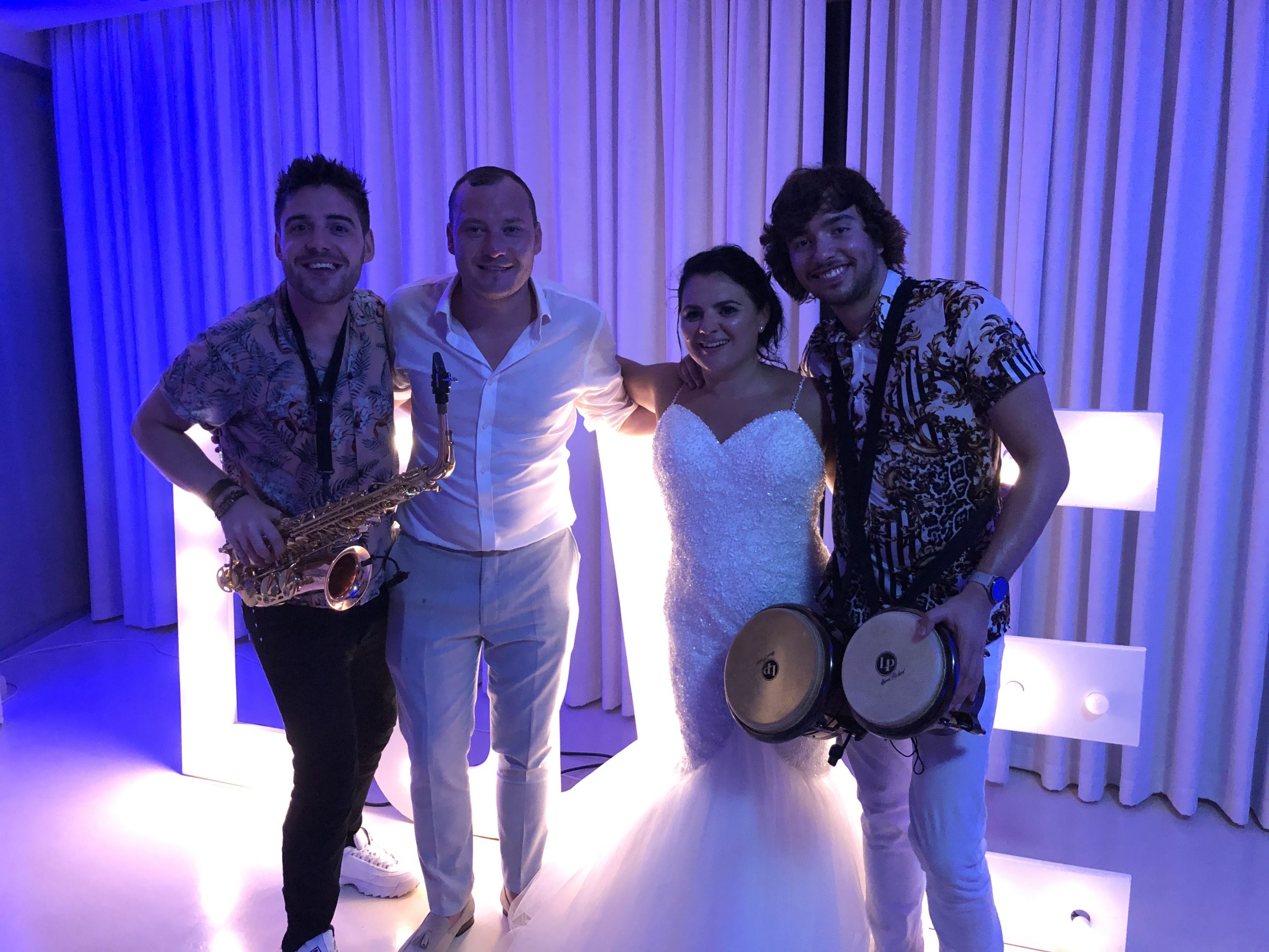 Ibiza wedding saxophone and bongo player at 7pines Ibiza.